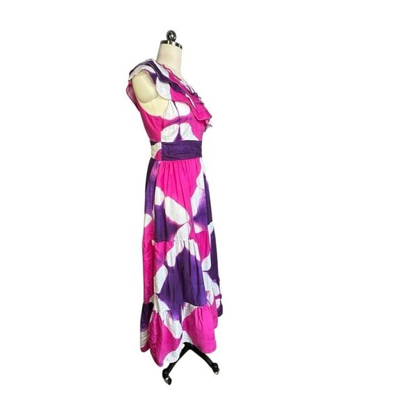 Busayo Collective Purple and Pink Tie Dye Ruffle One-Shoulder Midi Dress | 6 - Picture 5 of 12
